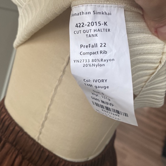 SAMPLE Jonathan Simkhai Cream Cut Out Halter Tank Top Crop Layering Ribbed - Picture 4 of 4